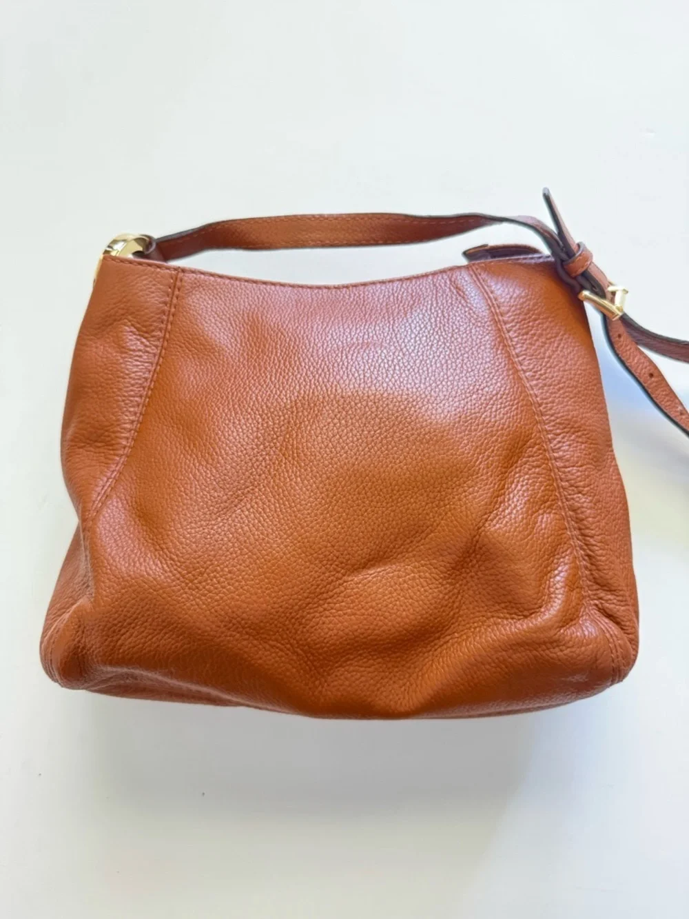 Michael Kors Cognac Leather Side Logo Gold Hardware Crossbody Bag